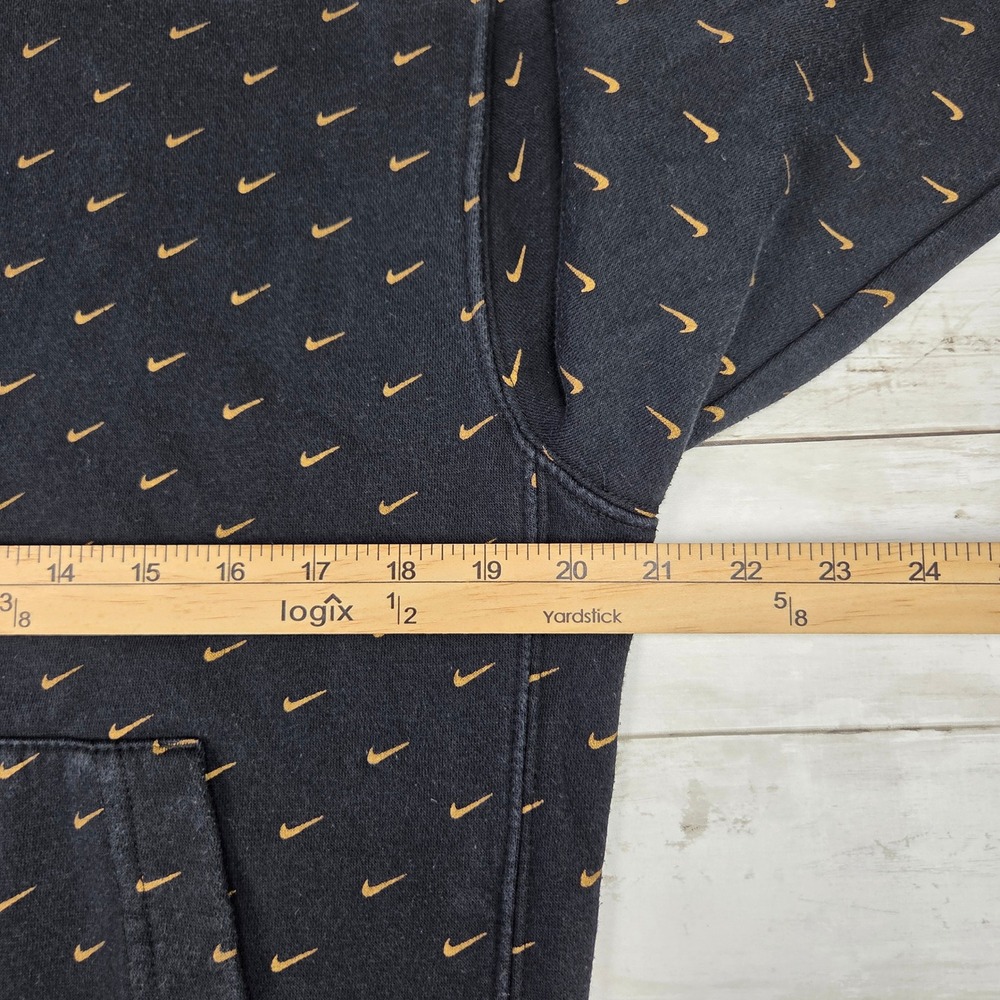 Nike Club Fleece All Over Mini Swoosh Hoodie CJ5405-010 Mens Small Black Gold - Picture 4 of 9